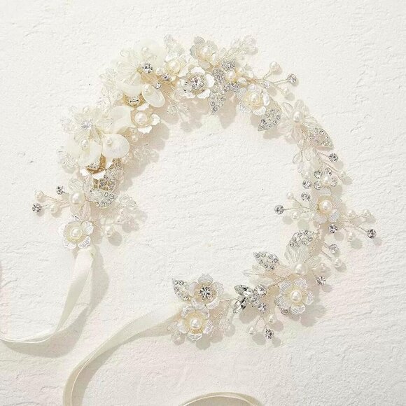Bridal Pearl Flower Hairband for Girls Women Wedding Accessories Crystal